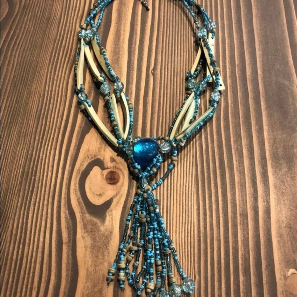 Blown Glass & Shell beaded Turquoise Necklace
Vintage from the 60’s